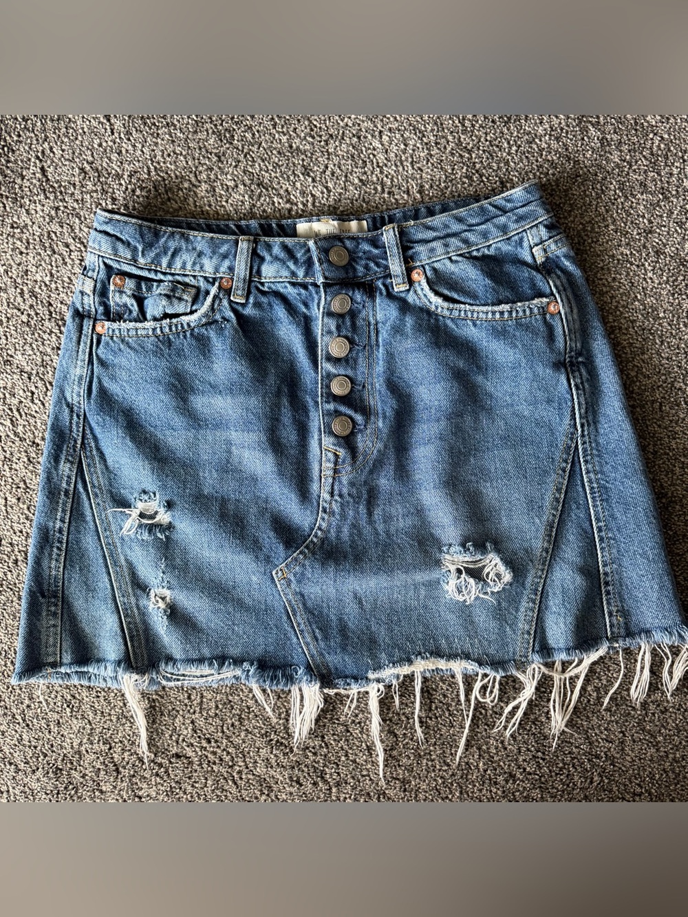 Free People Distressed Button-Front Denim Mini Skirt
